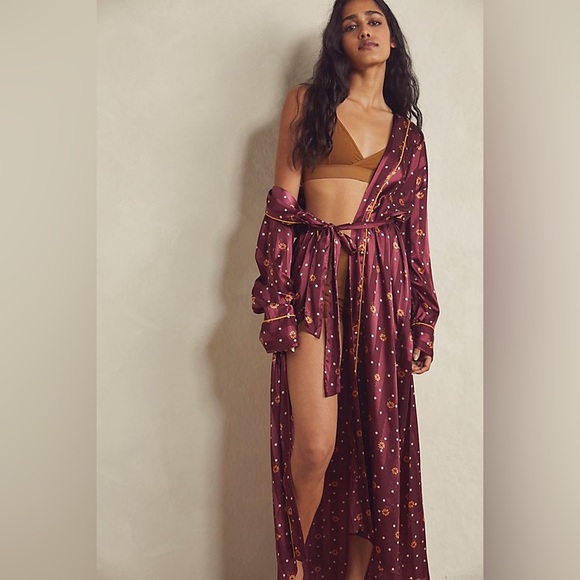 Free People Other - New FREE PEOPLE Women's Pajama Party Holiday Robe - Wine Combo Size Large